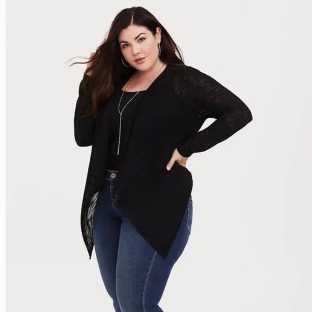 COPY - Torrid Black Slub Knit Open Shark Bite Cardigan Sweater in Women’s Plus …